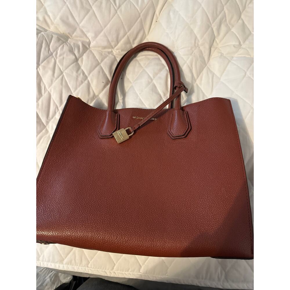 Michael Kors Convertible Tote Large Mercer Shoulder Bag Denim Redish Brown